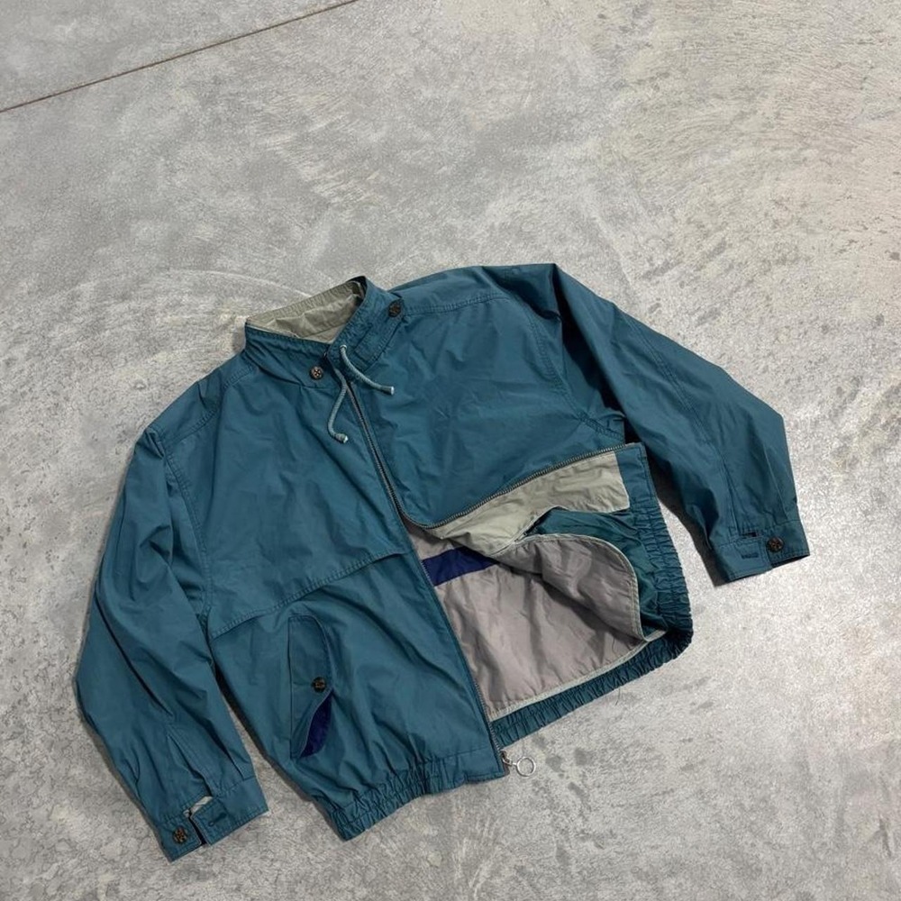 Vintage 90s London Fog Blue & Green Windbreaker Made in USA Detachable Lining L